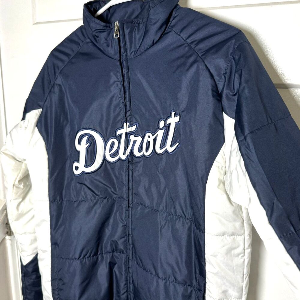Vintage Majestic Detroit Tigers Youth Navy Puffer Jacket MLB Zip Up Large 14/16